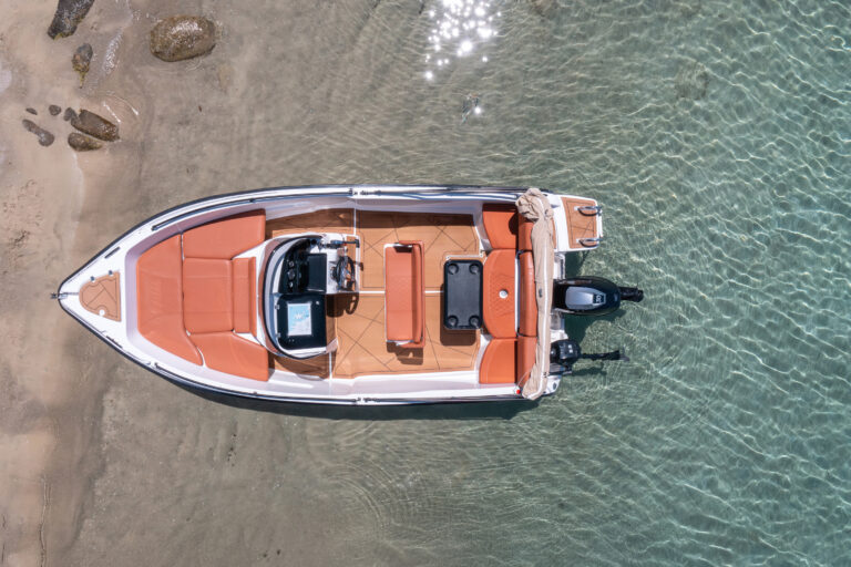 White Swan boat cruising near Diaporos Island – top boat rental option in Halkidiki.